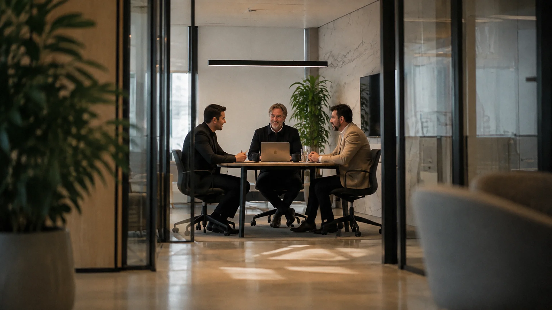 Los tres socios de WEBE reunidos en la oficina