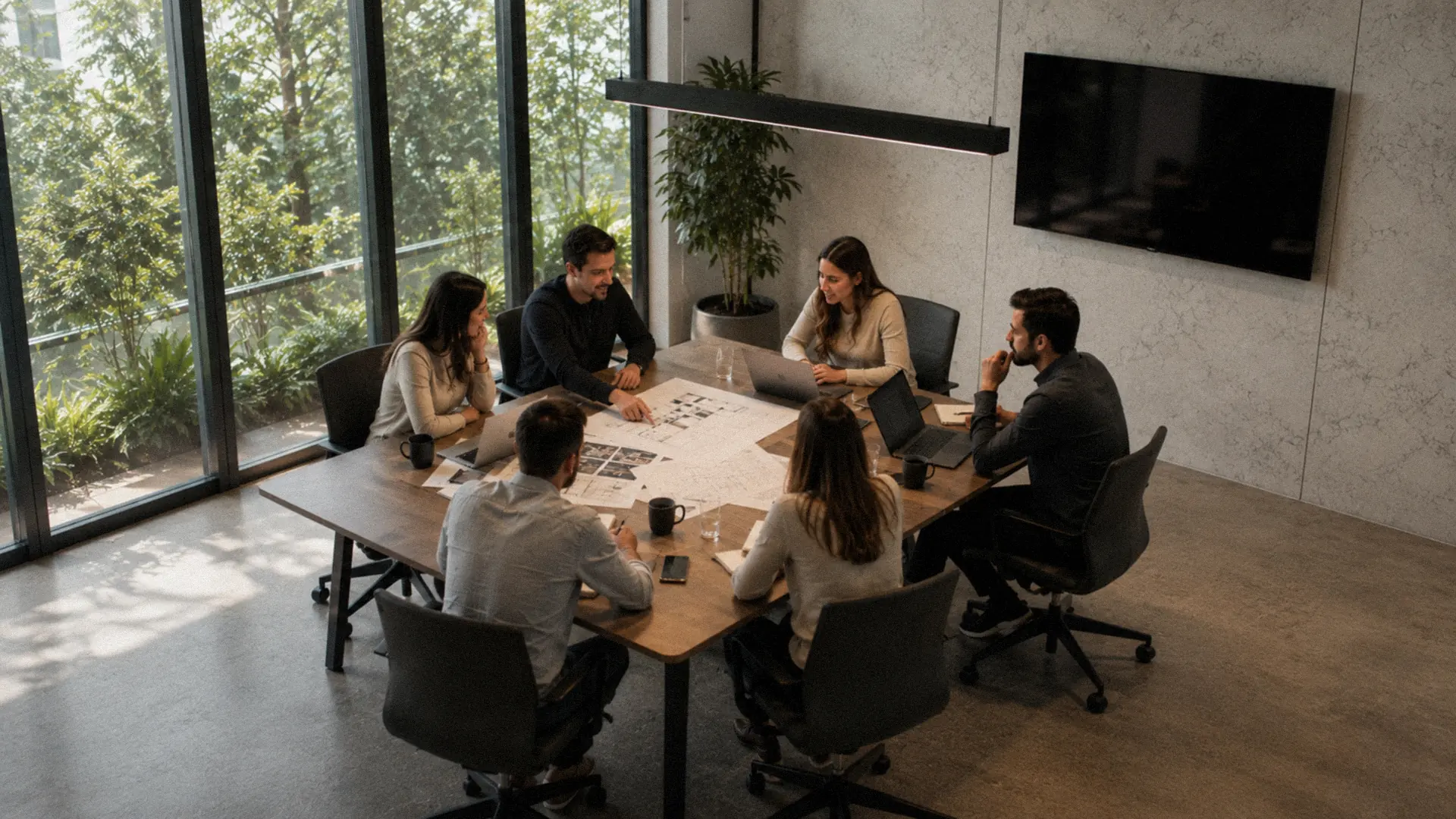 Reunión de trabajo en una oficina equipada por WEBE